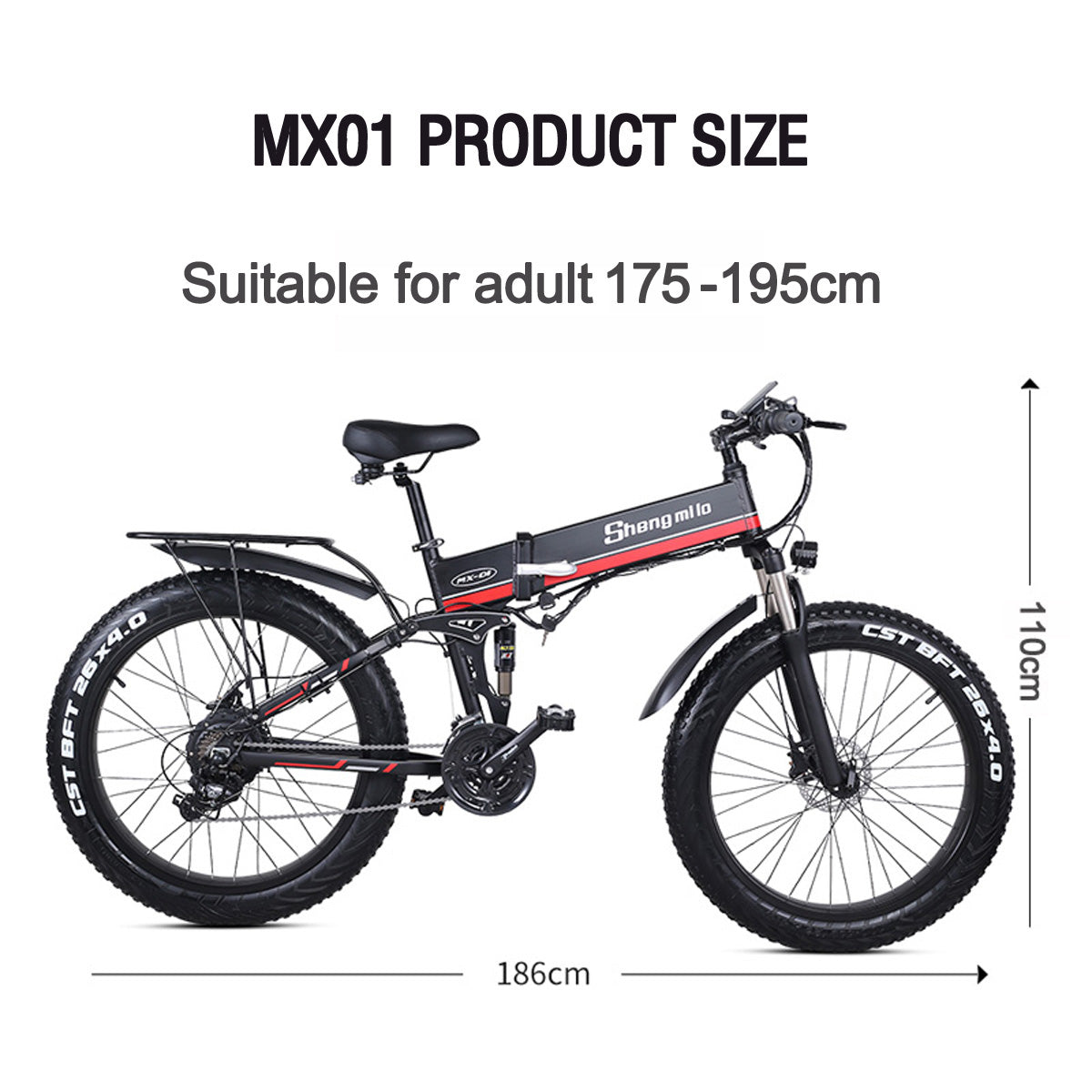 MX01 26 Zoll faltbares Elektrofahrrad, 48 V 1000 W leistungsstarker Motor, Mountainbike Fat Bike, 5-stufiges Pedalunterstützungs-Schneerad