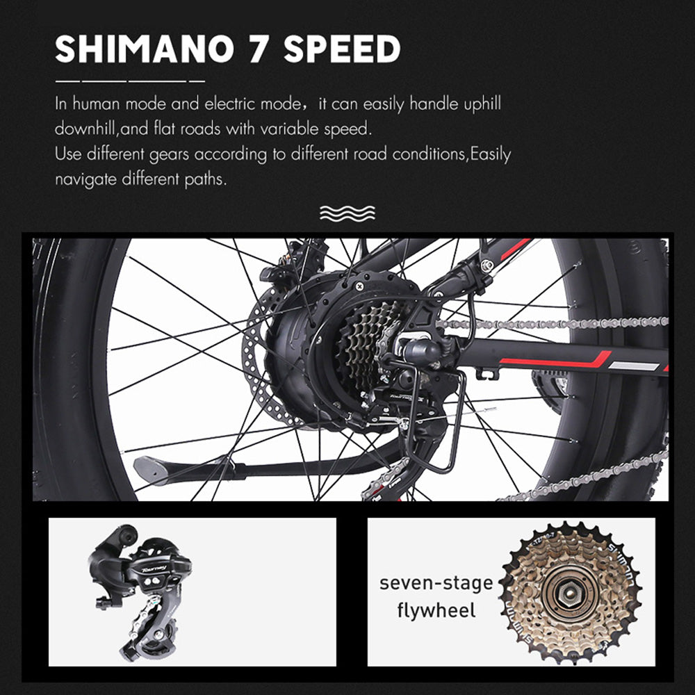 MX01 26 Zoll faltbares Elektrofahrrad, 48 V 1000 W leistungsstarker Motor, Mountainbike Fat Bike, 5-stufiges Pedalunterstützungs-Schneerad