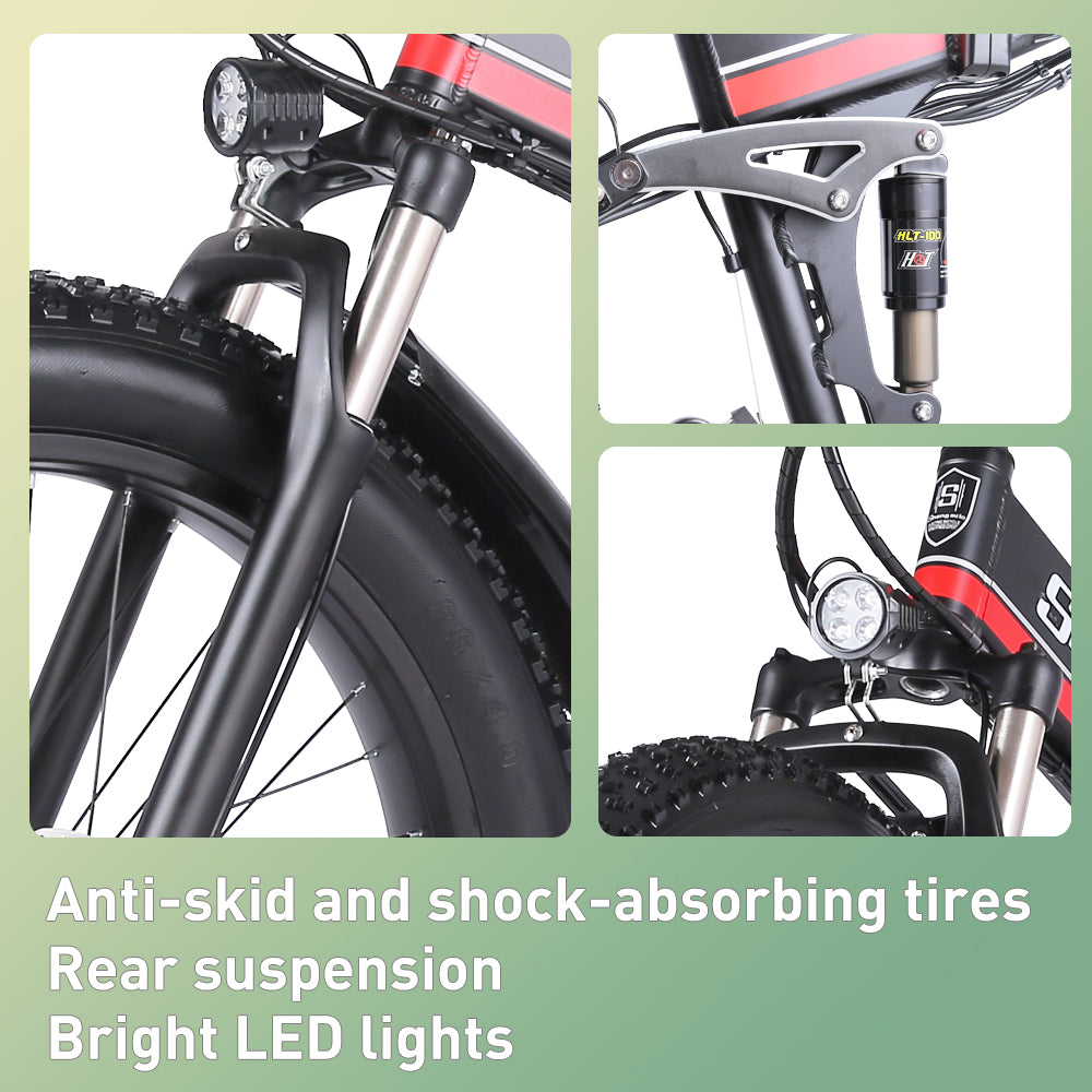 MX01 26 Zoll faltbares Elektrofahrrad, 48 V 1000 W leistungsstarker Motor, Mountainbike Fat Bike, 5-stufiges Pedalunterstützungs-Schneerad