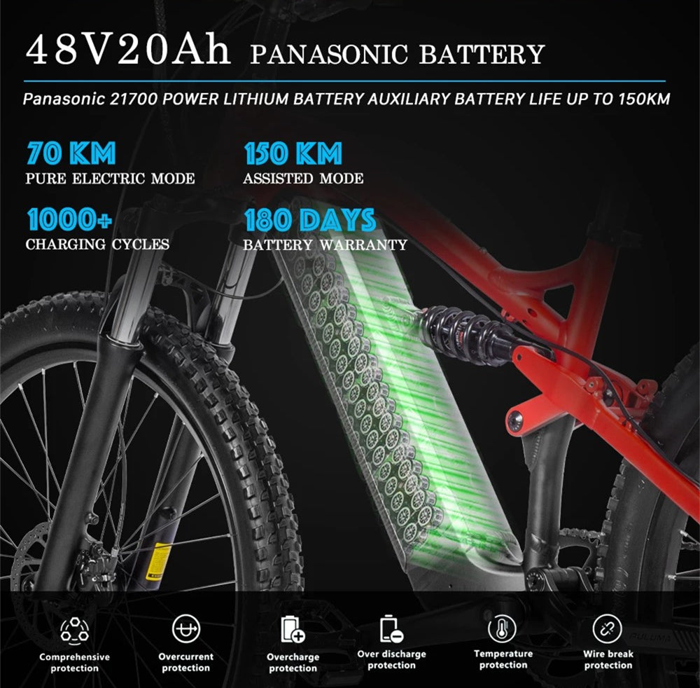 Professionelles geländegängiges 27,5-Zoll-Elektro-Mountainbike, bis zu 45 km/h, große 48-V-20-Ah-Lithiumbatterie, hydraulische Scheibenbremsen an beiden Enden, Rahmen aus Aluminiumlegierung, 27,5 x 2,8 Zoll große CST-Reifen, mit Pedalunterstützungssystem