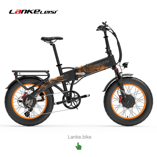 LANKELEISI X2000 MAX Dual-Motor faltbares Elektro-Fatbike – 1000 W pro Motor (2000 W kombiniert, EU: 250 W pro Motor), 48 km/h Höchstgeschwindigkeit, 48 V 20 Ah Samsung-Akku, 130 km Reichweite, 20-Zoll-Fat-Reifen