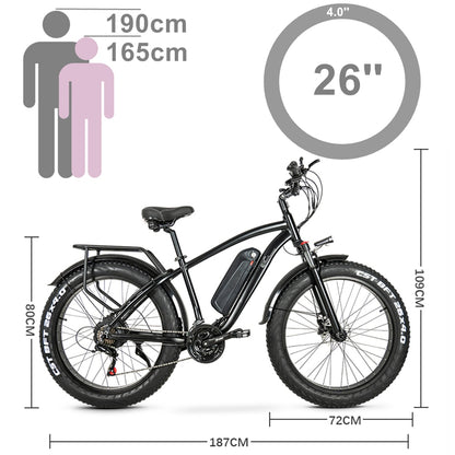 M26 750 W leistungsstarkes Elektrofahrrad 26 Zoll Fat Tire Mountainbike Snowbike 48 V 17 Ah Lithiumbatterie Hohe Geschwindigkeit