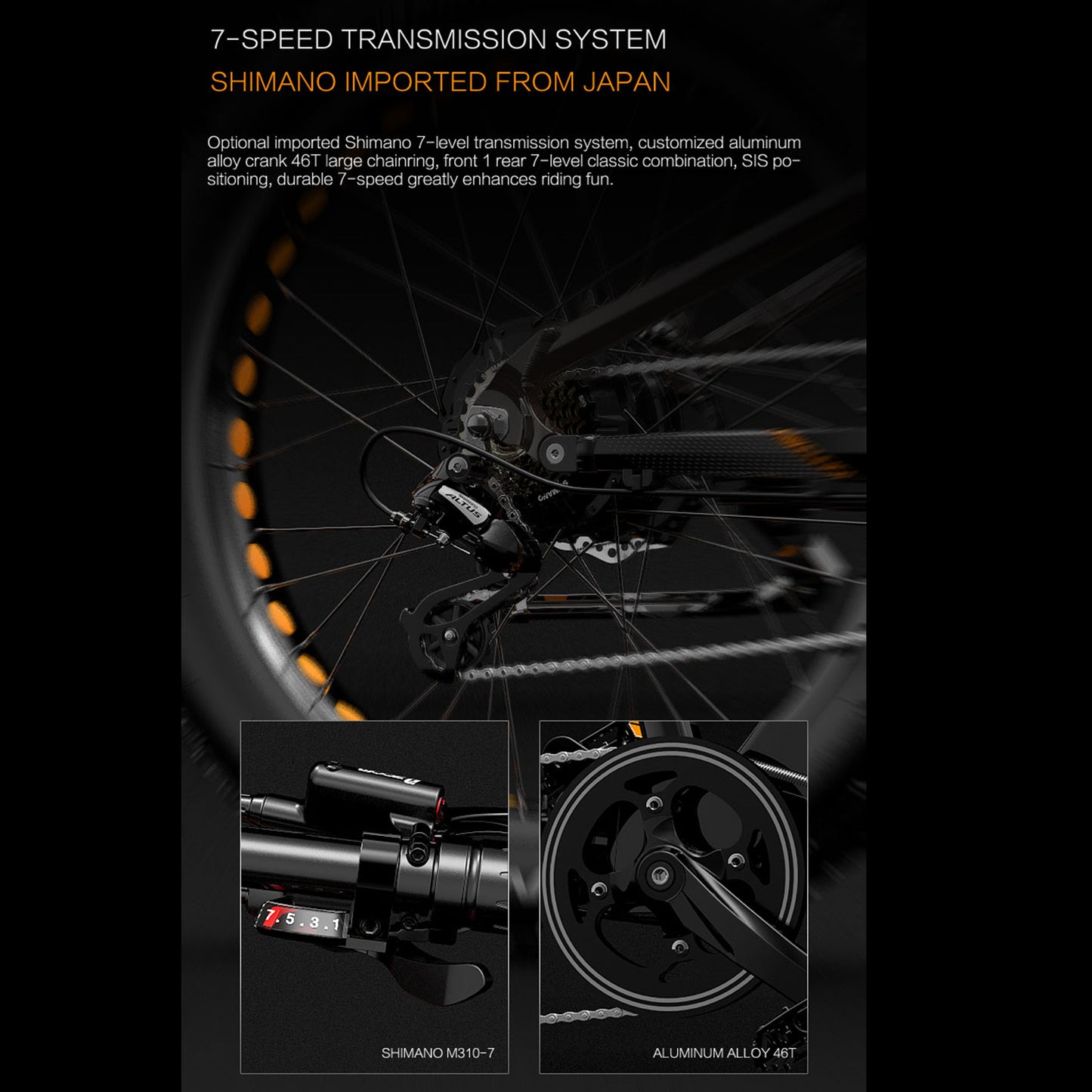 RV800 PLUS 48V 20Ah Modisches Elektrofahrrad 26 Zoll 7-Gang-Getriebesystem Bis zu 52 km/h Hydraulische Scheibenbremse vorne und hinten