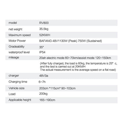 RV800 PLUS 48V 20Ah Modisches Elektrofahrrad 26 Zoll 7-Gang-Getriebesystem Bis zu 52 km/h Hydraulische Scheibenbremse vorne und hinten