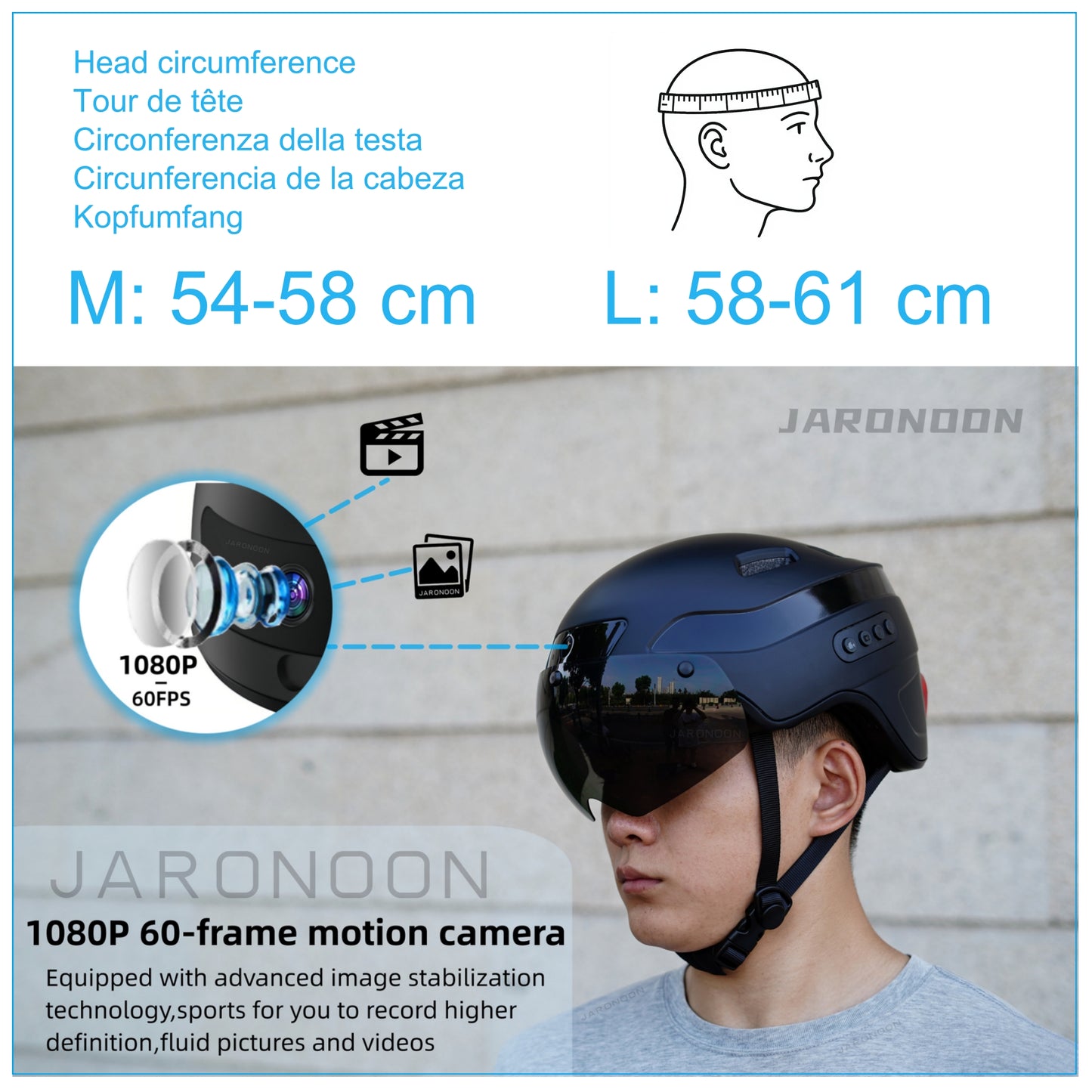 Upgradowany Bluetooth Calling Smart Helmet z 1080P HD Built-in Driving Recorder Camera, Detachable Visor,Turn Signal Taillight