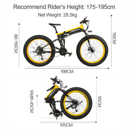 Lankeleisi T750plus 1000W 5-Grade Pedal Assist Power System Electric Fat Tire Bike, 26*4.0 Snow Tire Wheel, Både Disc Brake,Built-In Large Capacity Removable Battery,27 Speeds