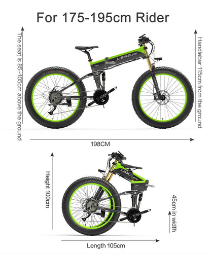 Lankeleisi XT750Plus 1000 W leistungsstarkes elektrisches Fat Tire Bike, 5-stufige Pedalunterstützung, 48 V 14,5 A / 17,5 A Lithiumbatterie mit großer Kapazität, Downhill-Gabel mit doppelter Schulterfederung