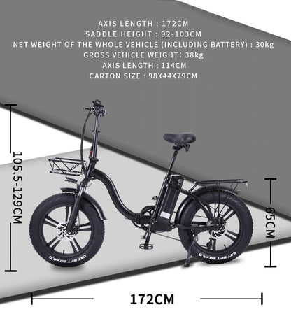 CMACEWHEEL Y20-NEW 750W 20 tum Folding E-cykel Fat Tire Mountain Bike Snow 48V 17A Electric Bike Dual Disc Brake