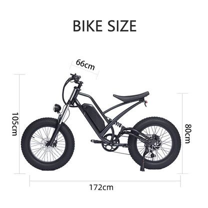 48V 22.5Ah Large Capacity Electric Fat Tire Bike 20x4.0 Wheel Snow Bike med Front och Rear Shock Absorption, båda skivan Brake E Bike