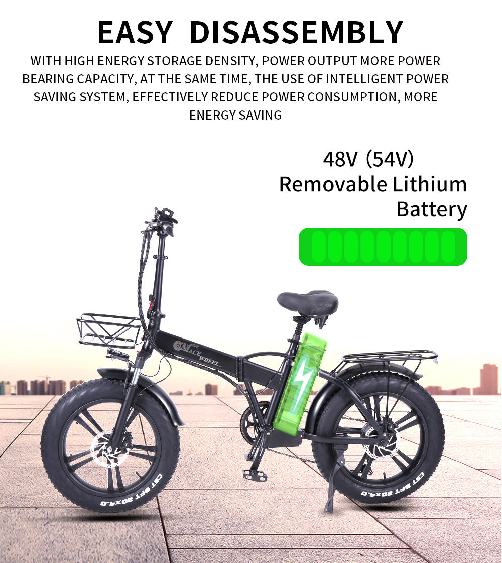 GW20-NEW 20 tum Folding Electric Bike, Integrated Wheel, 48V 750W Fat Tire Bicycle 30-45km/h Hastighet