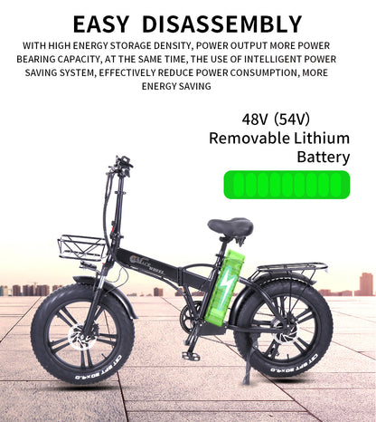 GW20-NEW 20 tum Folding Electric Bike, Integrated Wheel, 48V 750W Fat Tire Bicycle 30-45km/h Hastighet