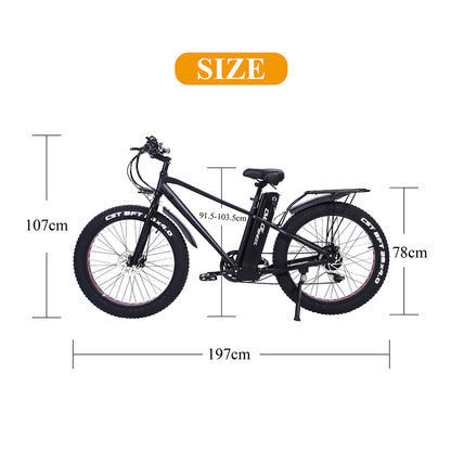 KS26 750 W Leistungsstarkes Elektrofahrrad, 26 Zoll 4.0 Fat Tire Mountainbike, 48 V 20 Ah Batterie, vordere und hintere Scheibenbremse