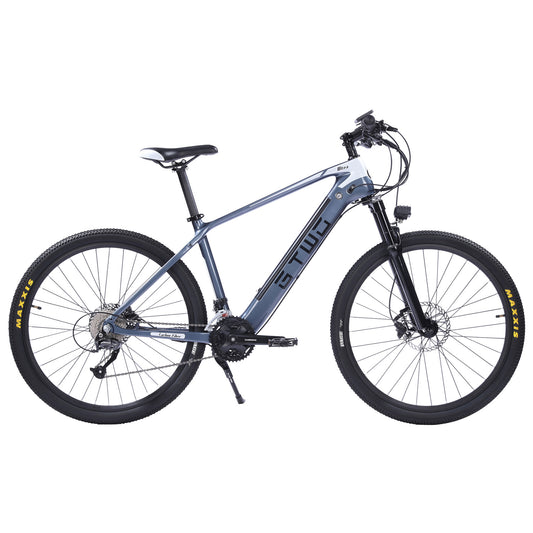 27,5-Zoll-Elektrofahrrad aus Kohlefaser, 350-W-Motor, Luftstoßdämpfer-Vorderradgabel, 27-Gang-Mountainbike